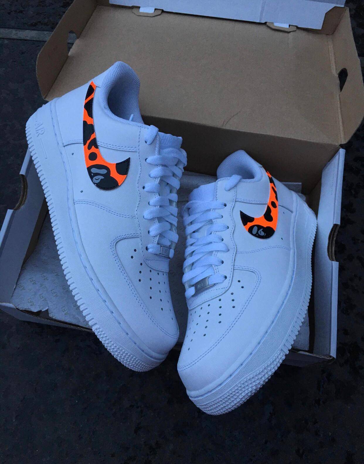bape neon orange camo air force nike air force 1 sneakers trainers great gift for girls boy hype beasts hypebeasts birthday gifts presents